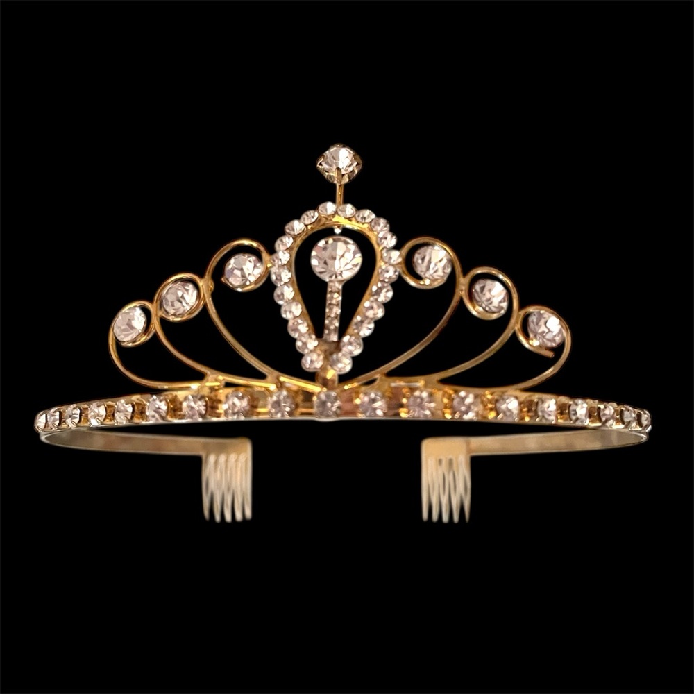 Tiara for the Little Pageant Princess • Goldtone Crown White Rhinestones New
